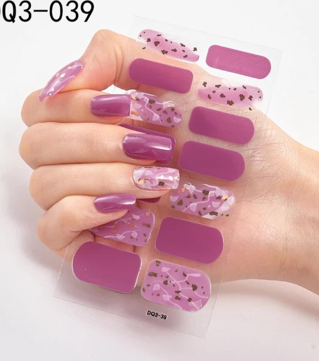 Goedkoopste Nail art nagel stickers paars met gouden vlokken