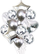 Set 14 ballonnen - Silver - folieballon -  zilver - thema