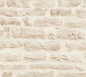 Steen tegel behang Profhome 355803-GU vliesbehang glad in steen look mat beige crèmewit 5,33 m2