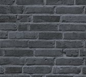 Steen tegel behang Profhome 942833-GU vliesbehang glad met natuur patroon mat zwart grijs 5,33 m2