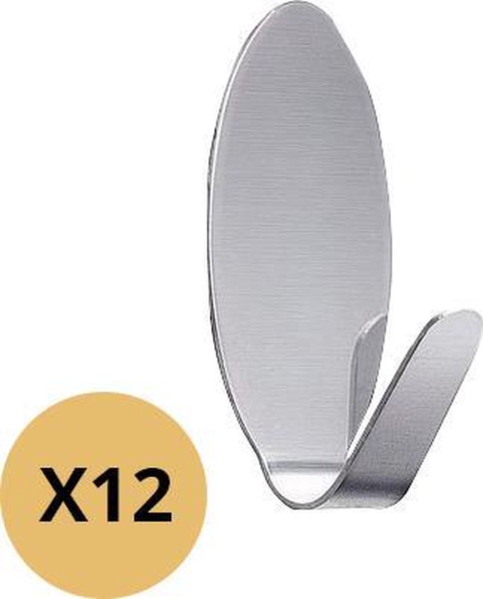 Made4Home® - Handdoekhaakjes | 12 stuks | Plakhaakjes | Zelfklevende haakjes | Wandhaakjes ovaal | Ophanghaken | Kapstokhaak | Badkamerhaak| Keukenhaak | Muurhaakjes | Handdoekhouder | Roestvrijstaal | RVS | Zilver | Mat