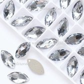 Opnaai Glitter steentjes , Eye Shape Cristal, Sew on Stone, 2 holes Flatback Rhinestones, Strass Navette 6x12mm 72st| Strasstenen van Glas | Glitter steentjes voor turnpakje, Ritmische pakjes
