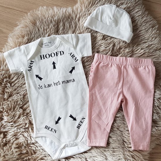 MM Baby pakje cadeau geboorte meisje roze set met tekst mama je kan het aanstaande zwanger kledingset pasgeboren unisex Bodysuit | Huispakje | Kraamkado | Gift Set babyset kraamcadeau  babygeschenk babygeschenkset kraampakket