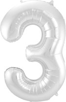 Ballon Cijfer 3 Jaar Zilver 36Cm Verjaardag Feestversiering Met Rietje
