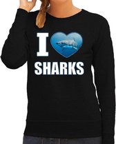 I love sharks trui met dieren foto van een haai zwart voor dames - cadeau sweater haaien liefhebber L