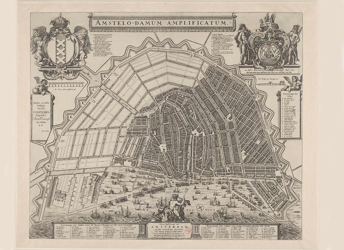 Esque Poster - Antieke Stadskaart Amsterdam Gouden Eeuw Oude Plattegrond - 50x70 cm - Multicolor Losse poster