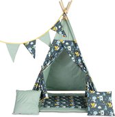 Sensillo Tipi Tent - Speeltent - Idianen Tent Kindertent - Indianentent Kinderen -speeltent  100% katoen / 105x105 x 180 cm  Groen