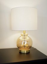 Miraluz Tafellamp Natty met glazen amberkleurige voet en witte lampenkap  Ø 31 x H 48 cm