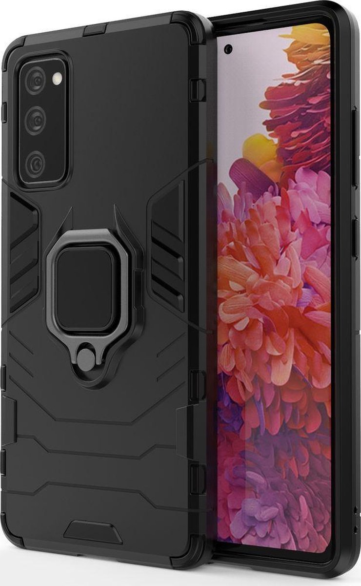 Mobigear Hoesje geschikt voor Samsung Galaxy S20 FE Telefoonhoesje Hardcase | Mobigear Armor Ring Backcover Shockproof met Ringhouder | Schokbestendig Galaxy S20 FE Telefoonhoesje | Anti Shock Proof - Zwart