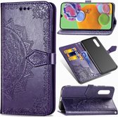 Telefoonhoesje voor Samsung Galaxy A21s | Hoogwaardig PU Leren Bookcase | Lederen Wallet Case | Pasjeshouder | Portemonnee | Mandala Patroon | Paars