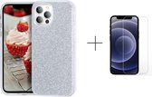 Apple iPhone 12 Pro Max | Back Cover Telefoonhoesje | Zilver | TPU hoesje | Glitter + 1x screenprotector