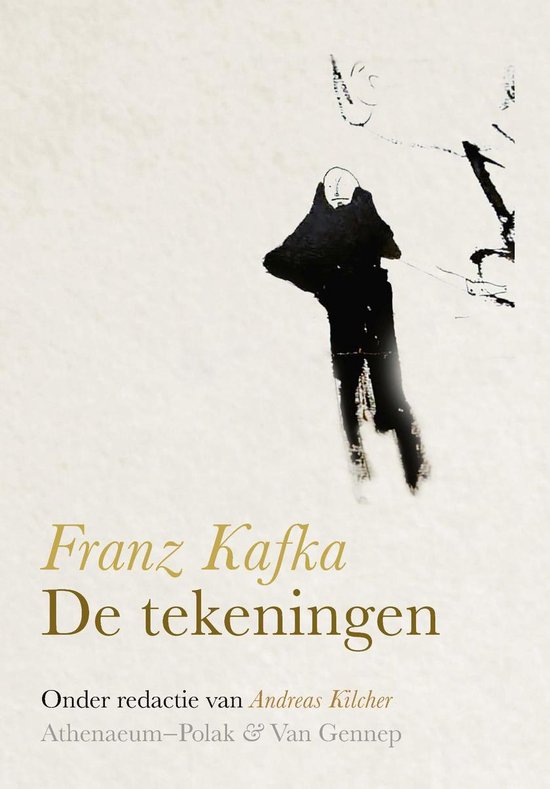 Boek kaft met tekening van een figuur in zwart, titel 'Franz Kafka De tekeningen'.