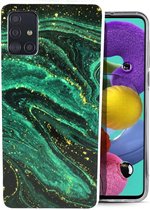 Groen x Zwart marmer cover geschikt voor Samsung Galaxy A51 Hoesje