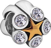 Quiges - 925 - Zilveren - Bedels -Sterling zilver - Beads - Ster Goudkleurig met Zirkonia's Kraal Charm - Geschikt – voor - alle bekende merken - Armband Z314