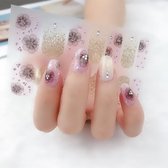 GUAPÀ - Nagelstickers & Nail wraps - Nail Art - Nagel Folie - Goud / Roze Glitter Bloem - 14 stuks