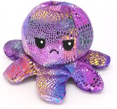 1 + 1 gratis Mood octopus, knuffel in Rainbow glinsterde kleur Paars + groen dubbelzijdig Flip Pop octopus dat je gevoelens kan tonen of je blij of boos ben. Met gratis stuitenbal.