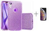Apple iPhone XR Back Cover Telefoonhoesje | Paars | TPU hoesje | Glitter + 1x screenprotector