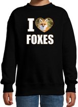 I love foxes sweater met dieren foto van een vos zwart voor kinderen - cadeau trui vossen liefhebber - kinderkleding / kleding 5-6 jaar (110/116)