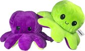Ultrasativa® Octopus Mood Knuffel - Groen & Paars - Omkeerbaar - Emotie Knuffel - Boos/Blij Knuffel - 2 Verschillende Kleuren -