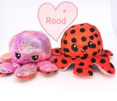 Mood octopus, knuffel in Rainbow glistered kleur Roze met rood stippels, dubbelzijdig Flip Pop octopus dat je gevoelens kan tonen of je blij of boos ben. verkrijgbaar in 4 kleur.