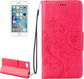 Voor iPhone 8 & 7 geperste bloemen horizontale flip lederen tas met houder & kaartsleuven & portemonnee (magenta)