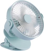 QW-F12 USB opladen Grote clip dempen Desktop elektrische ventilator, met 5 snelheidsregeling (blauw)