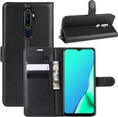 Voor OPPO A9 (2020) Litchi Texture horizontale flip lederen tas met portemonnee en houder en kaartsleuven (zwart)