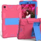 Voor Galaxy Tab A8.0 2019 / T290 schokbestendige tweekleurige siliconen beschermhoes met houder (Hot Pink + Blue)