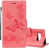 Voor Galaxy Note 8 Pressed Flowers Butterfly Pattern Horizontal Flip Leather Case met houder & kaartsleuven & Wallet & Lanyard (roze)