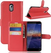 Litchi Texture horizontale flip lederen case voor Nokia 3.1, met portemonnee en houder en kaartsleuven (rood)