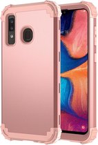 Voor Samsung Galaxy A20 / A30 / A50 PC + siliconen driedelige schokbestendige beschermhoes (roségoud)