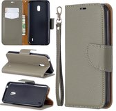 Litchi textuur pure kleur horizontale flip pu lederen tas met houder en kaartsleuven en portemonnee en lanyard voor Nokia 2.2 (grijs)