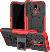 Tire Texture TPU + PC Shockproof Case voor Nokia 3.2, met houder (rood)