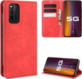 Voor vivo iQOO 3 5G Retro-skin Business magnetische zuig lederen tas met houder & kaartsleuven & portemonnee (rood)