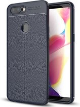 Voor OPPO R11s Plus Litchi Texture Soft TPU Anti-skip beschermhoes achterkant (marineblauw)