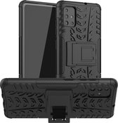Voor Galaxy A51 Tire Texture Shockproof TPU + PC beschermhoes met houder (zwart)