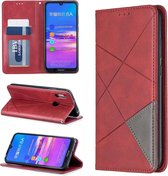 Rhombus Texture Horizontal Flip Magnetische lederen tas met houder en kaartsleuven voor Huawei Y6 (2019) / Honor Play 8A (rood)