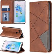 Ruit textuur horizontale flip magnetische lederen tas met houder en kaartsleuven voor Huawei Honor 7A / Y6 (2018) (bruin)