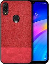 Shockproof Splicing PU + stoffen beschermhoes voor Xiaomi Redmi 7 (rood)