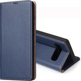Dermis Texture PU horizontale flip lederen case voor Galaxy S10 Plus, met houder & kaartsleuven & portemonnee (blauw)