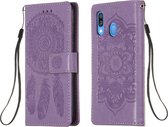 Voor Galaxy A40 Dream Catcher afdrukken Horizontale flip lederen tas met houder & kaartsleuven & portemonnee & lanyard (paars)