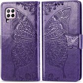 Voor Huawei Nova 6 SE Butterfly Love Flower reliÃ«f horizontaal flip lederen tas met beugel / kaartsleuf / portemonnee / lanyard (donkerpaars)