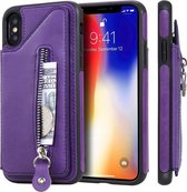 Voor iPhone XS effen kleur dubbele gesp rits schokbestendige beschermhoes (paars)