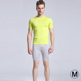 Heren Tights met ronde hals Sport T-shirt met korte mouwen, fluorescerend groen (maat: M)