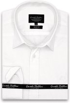Heren Overhemd - Slim Fit - Luxury Plain Satijn - Wit - Maat L