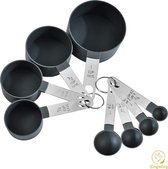 Luxe Maatlepels - Maatschepjes - Measuring cups - Maatbeker - 8-delige set - Stapelbare Maatcups - RVS Handgrepen - Zwart