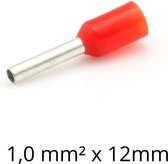 Adereindhuls 1,00 mm² x 12 mm rood 100 stuks | Ferrule | Draadhuls | Adereindhulzen | Eindverbinder
