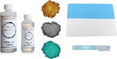 PNCreations Epoxy Ultra Clear Hars + 3 Kleuren | Giethars | Bubble Remover |Treasure Gold, Silver Grey, Pretty Pink | Siliconen Mat XL | Mica Pigmentpoeder | Kleurpigment