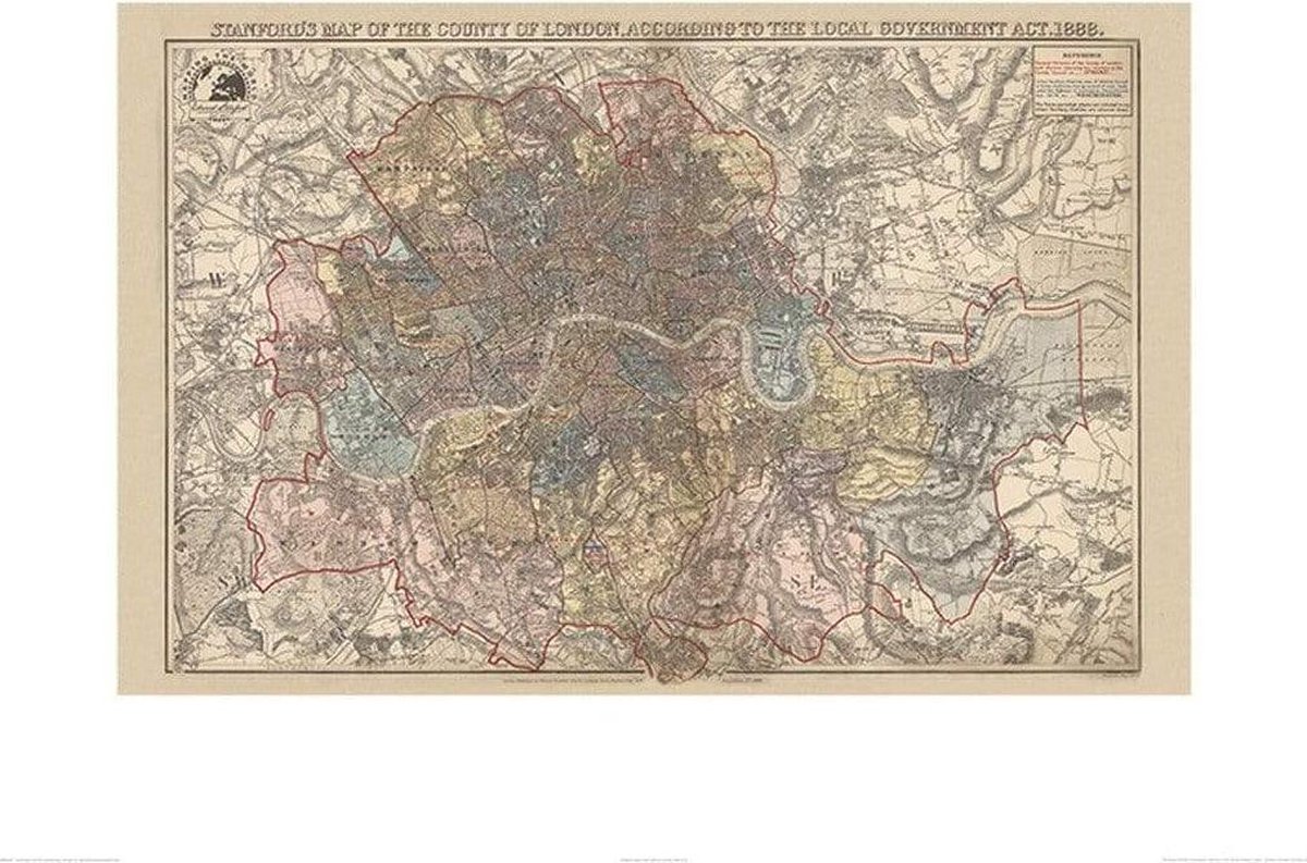 Pyramid Kunstdruk Stanfords - Map of the County of London 1888 60x80cm Divers
