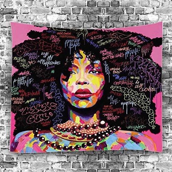 Ulticool - Vrouw Art Quotes Black Hair - Wandkleed - 200x150 cm - Groot wandtapijt - Poster